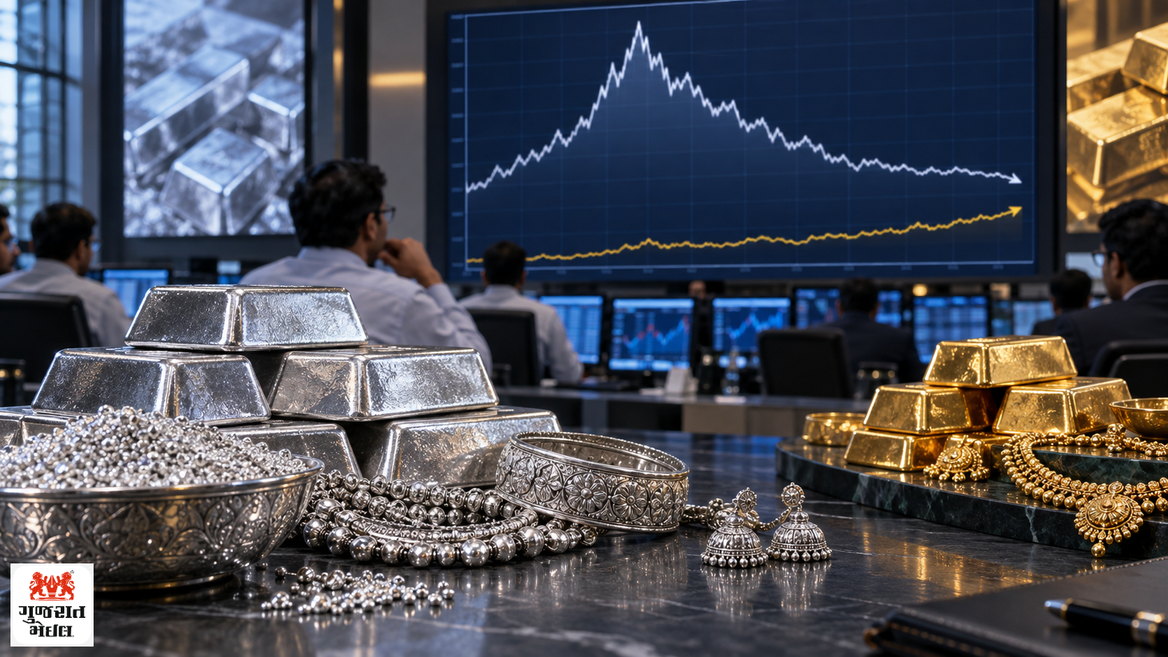 ચાંદીના વાયદામાં ₹1,487નો ઘટાડો, રેકોર્ડ ટોચથી ભાવ ₹1.77 લાખ નીચે.