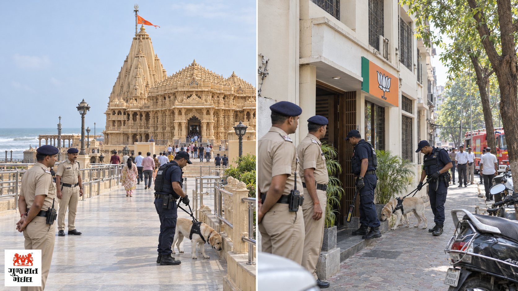 સોમનાથ મંદિર અને ભાજપનાં કાર્યાલયોને બોમ્બથી ઉડાવવાની ધમકી; સમગ્ર ગુજરાતમાં સુરક્ષા તંત્ર સતર્ક.