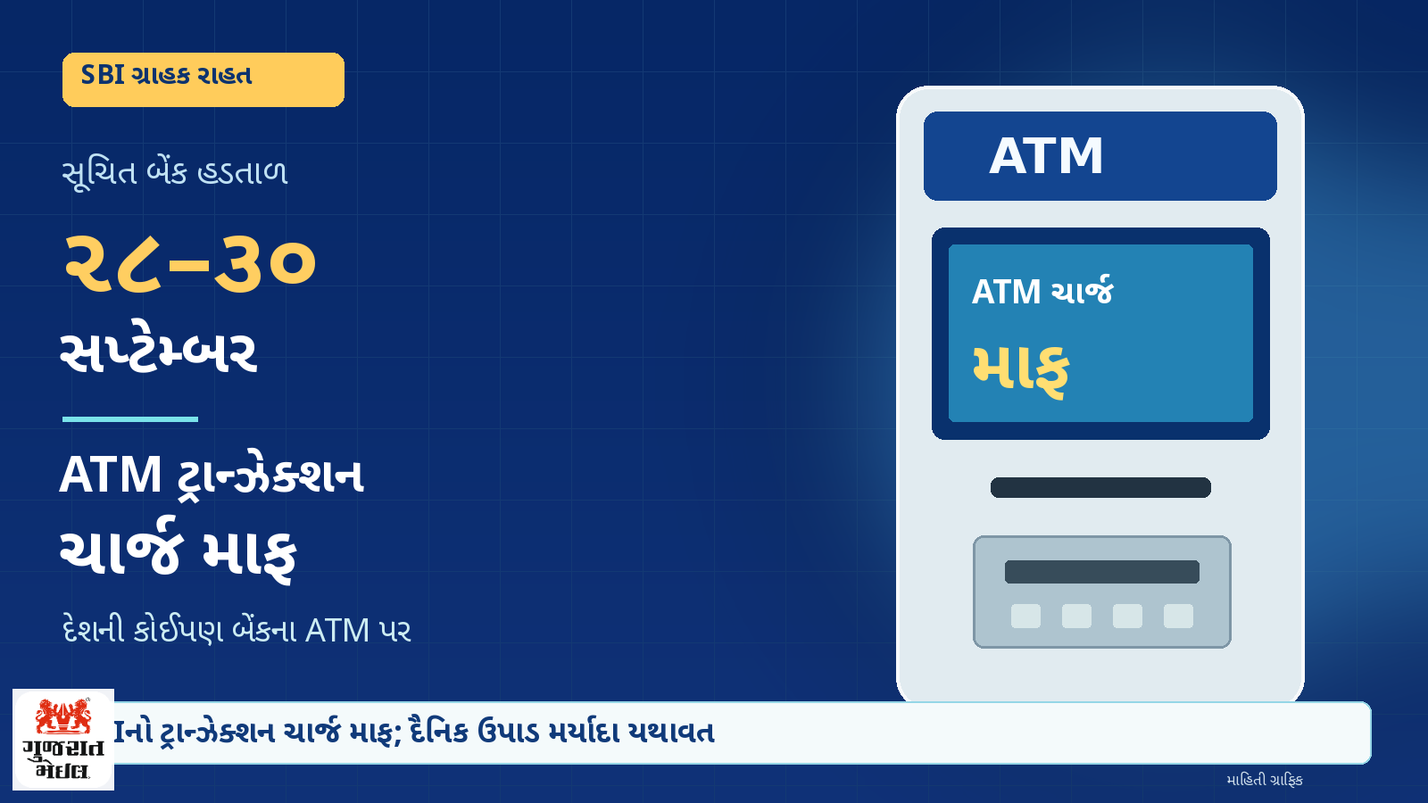 બેંક હડતાળના ત્રણ દિવસ SBI ગ્રાહકો માટે ATM વ્યવહારો ચાર્જમુક્ત.